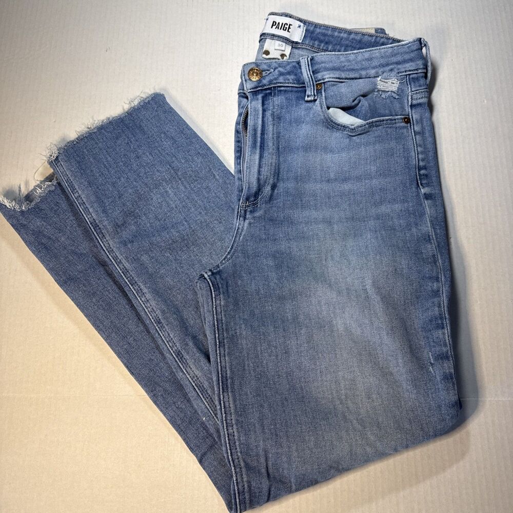 PAIGE JEANS CINDY Super High Rise Straight ankle AUSTYN FRAY SIZE 30 Comfort